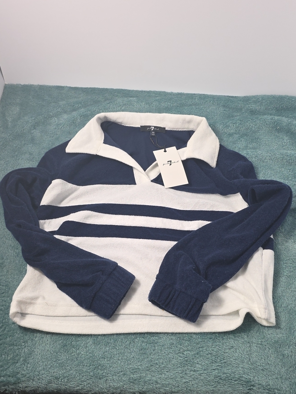 7 For All Mankind Navy Pullover with White Terry Collar